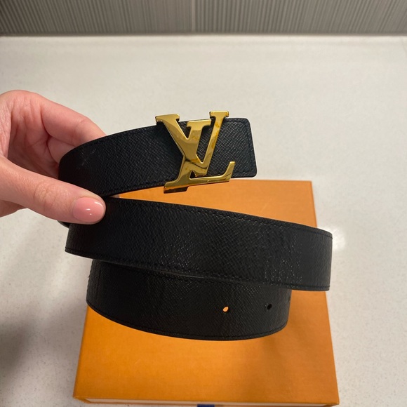 Louis Vuitton Accessories - Louis Vuitton Black Men's Belt with Gold Buckle